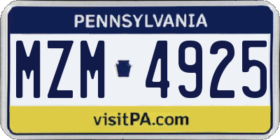 PA license plate MZM4925