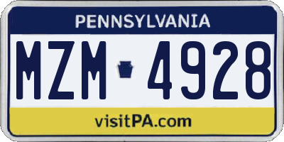 PA license plate MZM4928