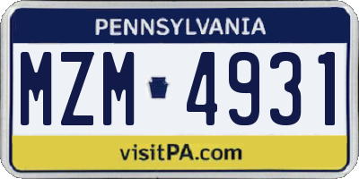 PA license plate MZM4931