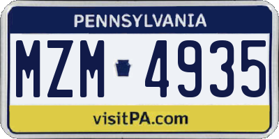 PA license plate MZM4935