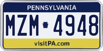 PA license plate MZM4948