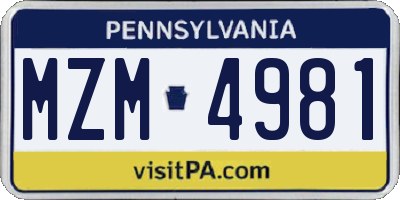 PA license plate MZM4981