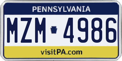 PA license plate MZM4986