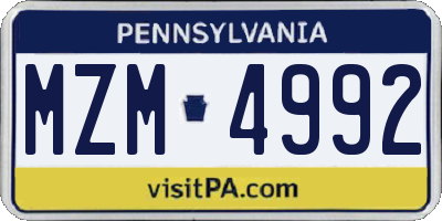 PA license plate MZM4992