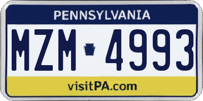 PA license plate MZM4993