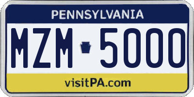PA license plate MZM5000