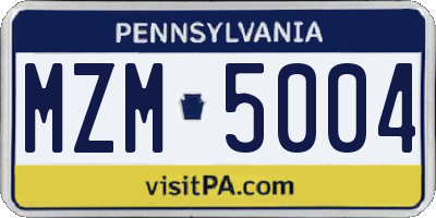 PA license plate MZM5004