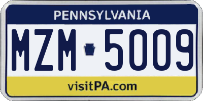 PA license plate MZM5009