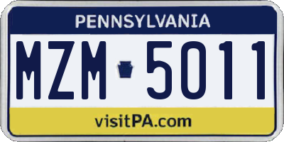 PA license plate MZM5011