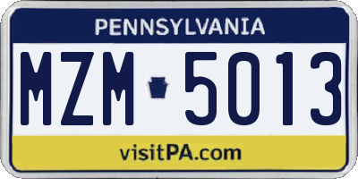 PA license plate MZM5013