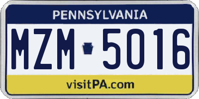 PA license plate MZM5016