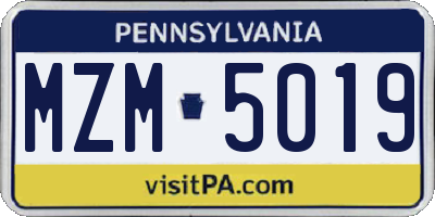 PA license plate MZM5019