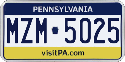 PA license plate MZM5025