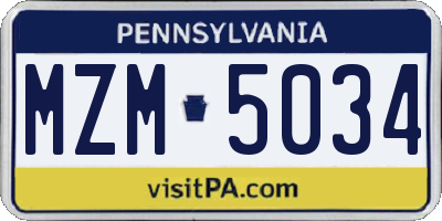 PA license plate MZM5034