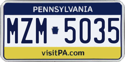 PA license plate MZM5035