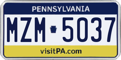 PA license plate MZM5037