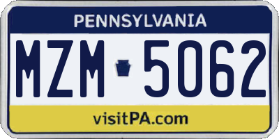 PA license plate MZM5062