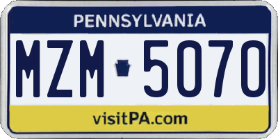 PA license plate MZM5070