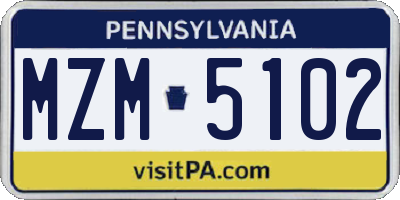 PA license plate MZM5102