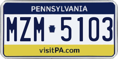 PA license plate MZM5103