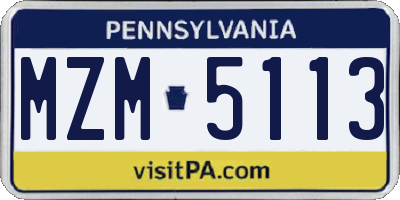 PA license plate MZM5113