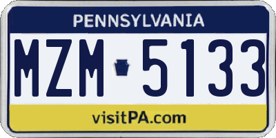 PA license plate MZM5133