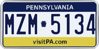 PA license plate MZM5134