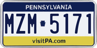 PA license plate MZM5171