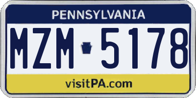 PA license plate MZM5178