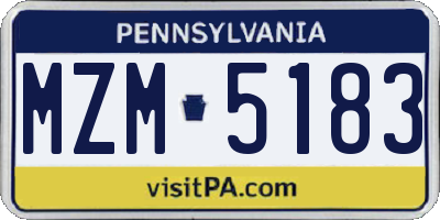 PA license plate MZM5183