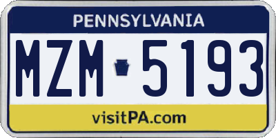PA license plate MZM5193