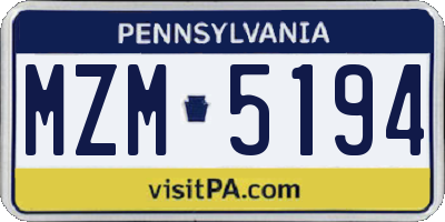 PA license plate MZM5194