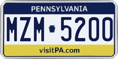 PA license plate MZM5200