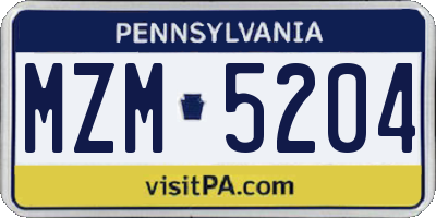 PA license plate MZM5204