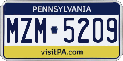 PA license plate MZM5209