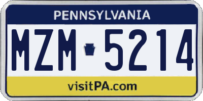 PA license plate MZM5214