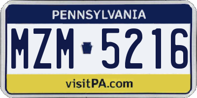 PA license plate MZM5216