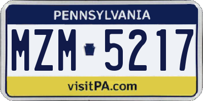 PA license plate MZM5217