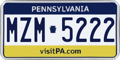 PA license plate MZM5222