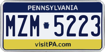 PA license plate MZM5223