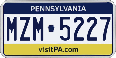 PA license plate MZM5227