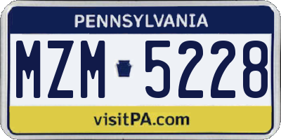 PA license plate MZM5228