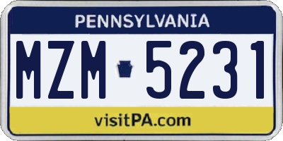 PA license plate MZM5231