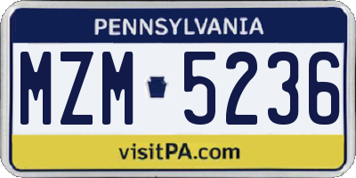 PA license plate MZM5236