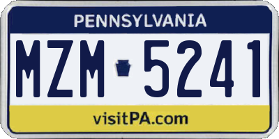PA license plate MZM5241
