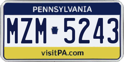 PA license plate MZM5243