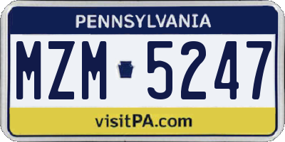 PA license plate MZM5247