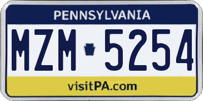 PA license plate MZM5254