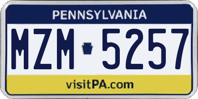 PA license plate MZM5257