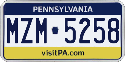PA license plate MZM5258